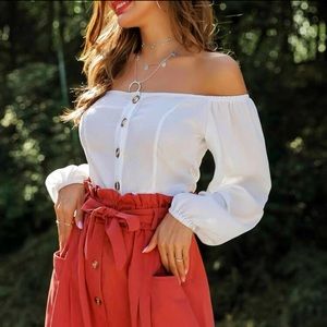 🍉 NWOT Boho Off Shoulder Button Front Crop Blouse